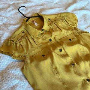 Anthropologie Maeve silk mustard gold flutter blouse